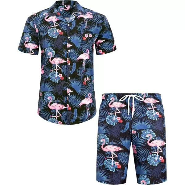J.VER Men's Hawaiian Shirts Casual Button Down Short Sleeve Shirts Set Printed Shorts Beach Tropical Hawaii Suits
