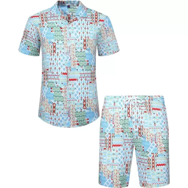 J.VER Men's Hawaiian Shirts Casual Button Down Short Sleeve Shirts Set Printed Shorts Beach Tropical Hawaii Suits