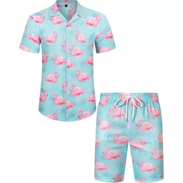 J.VER Men's Hawaiian Shirts Casual Button Down Short Sleeve Shirts Set Printed Shorts Beach Tropical Hawaii Suits