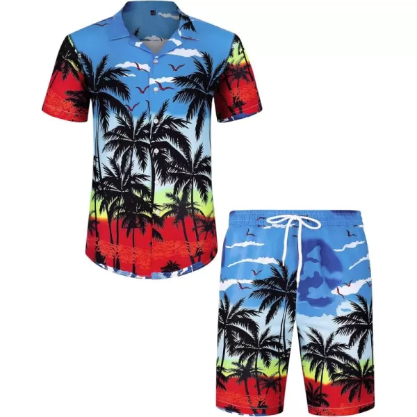 J.VER Men's Hawaiian Shirts Casual Button Down Short Sleeve Shirts Set Printed Shorts Beach Tropical Hawaii Suits