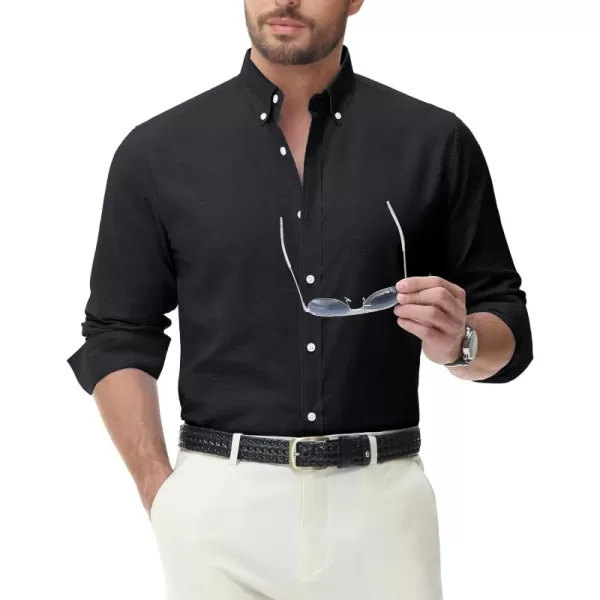J.VER Men's Linen Shirt Casual Lightweight Long Sleeve Solid Button Down Collar Shirts Beach Tops for Holiday Work