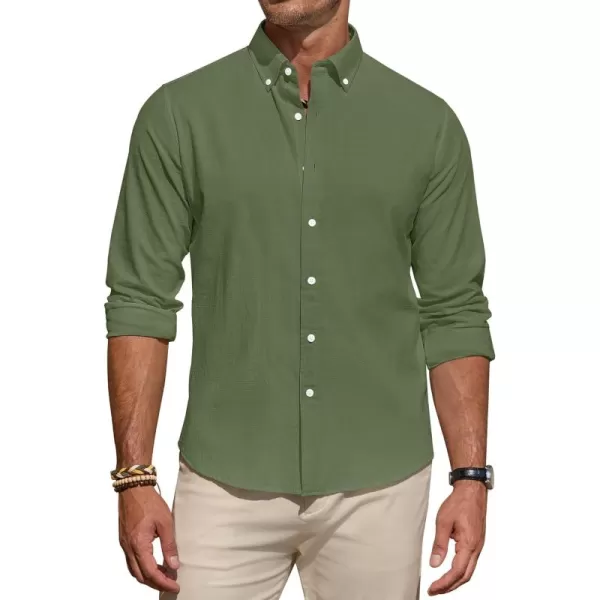 J.VER Men's Linen Shirt Casual Lightweight Long Sleeve Solid Button Down Collar Shirts Beach Tops for Holiday Work