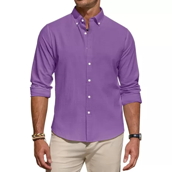 J.VER Men's Linen Shirt Casual Lightweight Long Sleeve Solid Button Down Collar Shirts Beach Tops for Holiday Work