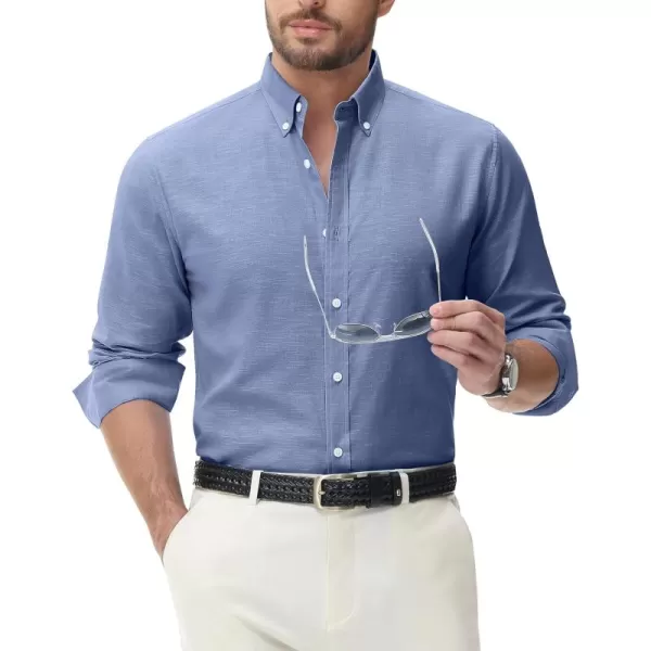 J.VER Men's Linen Shirt Casual Lightweight Long Sleeve Solid Button Down Collar Shirts Beach Tops for Holiday Work
