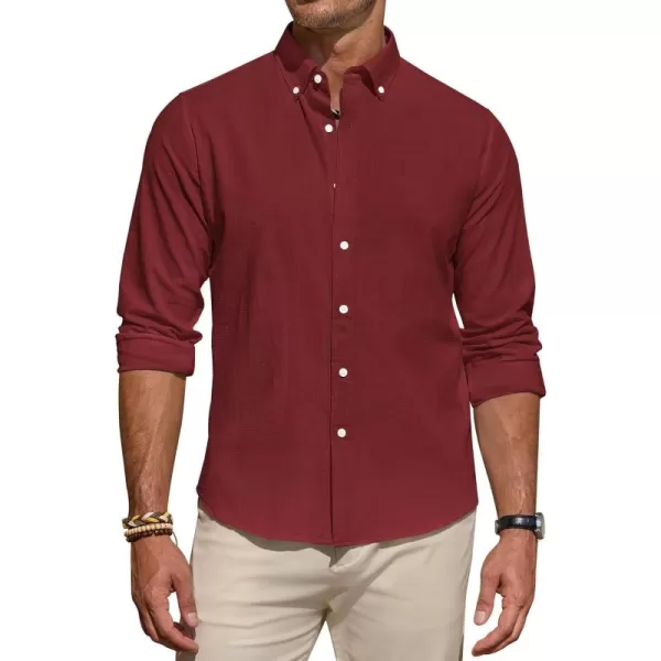 J.VER Men's Linen Shirt Casual Lightweight Long Sleeve Solid Button Down Collar Shirts Beach Tops for Holiday Work