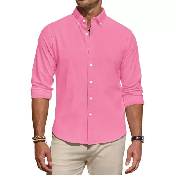 J.VER Men's Linen Shirt Casual Lightweight Long Sleeve Solid Button Down Collar Shirts Beach Tops for Holiday Work