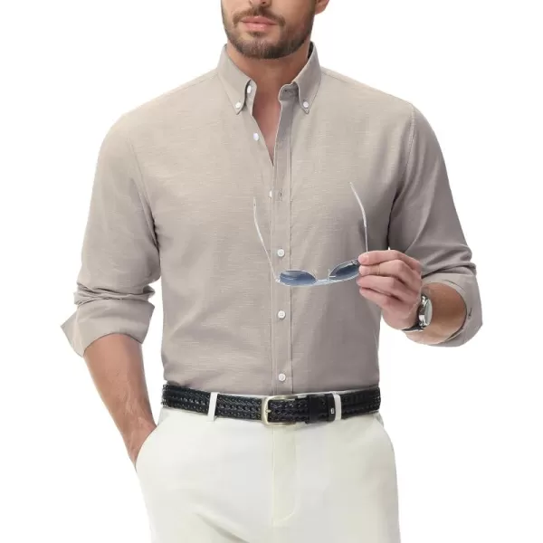 J.VER Men's Linen Shirt Casual Lightweight Long Sleeve Solid Button Down Collar Shirts Beach Tops for Holiday Work
