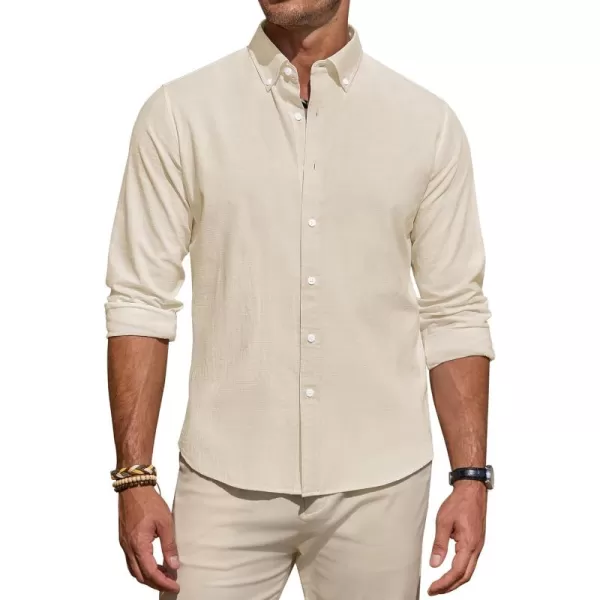 J.VER Men's Linen Shirt Casual Lightweight Long Sleeve Solid Button Down Collar Shirts Beach Tops for Holiday Work