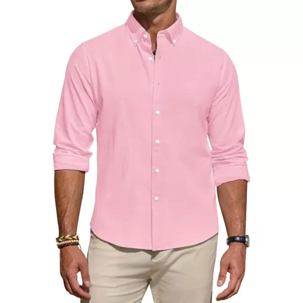 J.VER Men's Linen Shirt Casual Lightweight Long Sleeve Solid Button Down Collar Shirts Beach Tops for Holiday Work