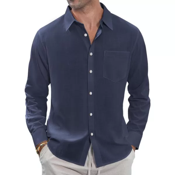 J.VER Men's Linen Shirts Casual Button Down Long Sleeve Shirt Solid Spread Collar Summer Beach Shirts with Pocket