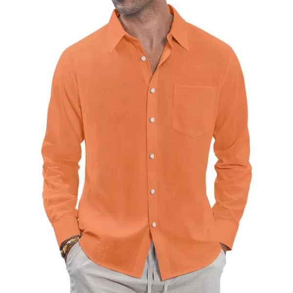 J.VER Men's Linen Shirts Casual Button Down Long Sleeve Shirt Solid Spread Collar Summer Beach Shirts with Pocket