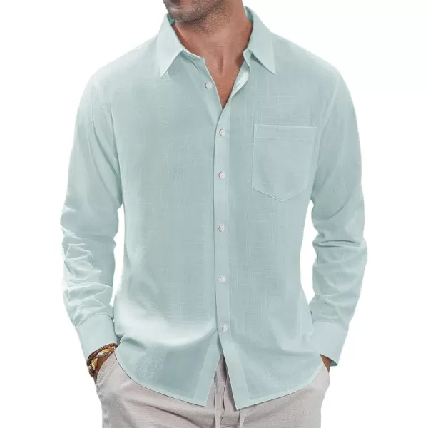 J.VER Men's Linen Shirts Casual Button Down Long Sleeve Shirt Solid Spread Collar Summer Beach Shirts with Pocket