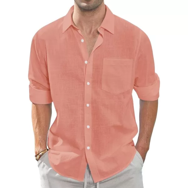 J.VER Men's Linen Shirts Casual Button Down Long Sleeve Shirt Solid Spread Collar Summer Beach Shirts with Pocket
