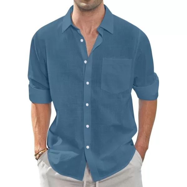 J.VER Men's Linen Shirts Casual Button Down Long Sleeve Shirt Solid Spread Collar Summer Beach Shirts with Pocket