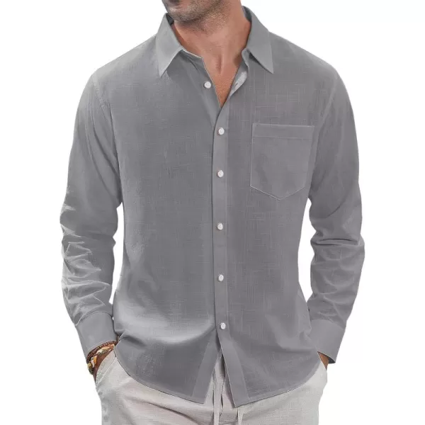 J.VER Men's Linen Shirts Casual Button Down Long Sleeve Shirt Solid Spread Collar Summer Beach Shirts with Pocket