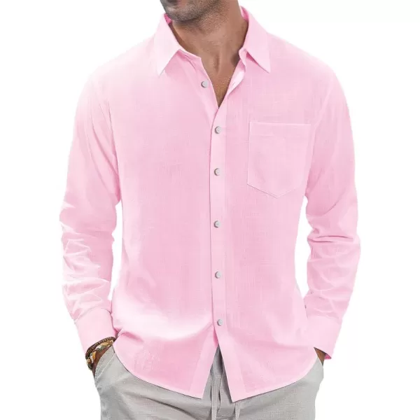 J.VER Men's Linen Shirts Casual Button Down Long Sleeve Shirt Solid Spread Collar Summer Beach Shirts with Pocket