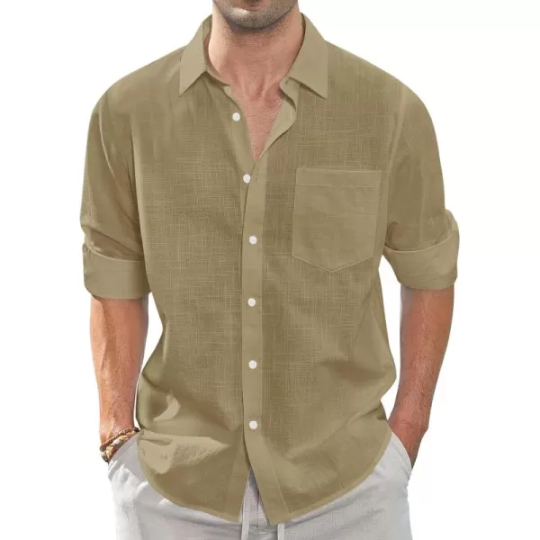 J.VER Men's Linen Shirts Casual Button Down Long Sleeve Shirt Solid Spread Collar Summer Beach Shirts with Pocket