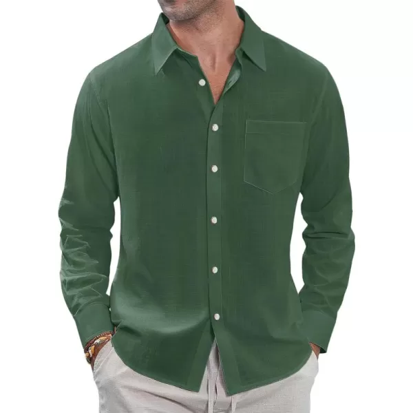 J.VER Men's Linen Shirts Casual Button Down Long Sleeve Shirt Solid Spread Collar Summer Beach Shirts with Pocket