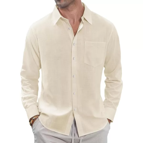 J.VER Men's Linen Shirts Casual Button Down Long Sleeve Shirt Solid Spread Collar Summer Beach Shirts with Pocket
