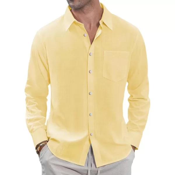 J.VER Men's Linen Shirts Casual Button Down Long Sleeve Shirt Solid Spread Collar Summer Beach Shirts with Pocket