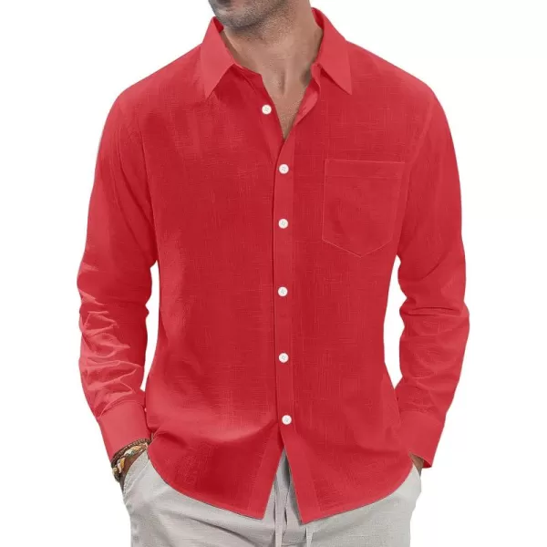 J.VER Men's Linen Shirts Casual Button Down Long Sleeve Shirt Solid Spread Collar Summer Beach Shirts with Pocket