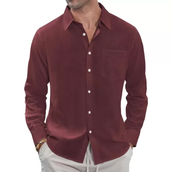 J.VER Men's Linen Shirts Casual Button Down Long Sleeve Shirt Solid Spread Collar Summer Beach Shirts with Pocket