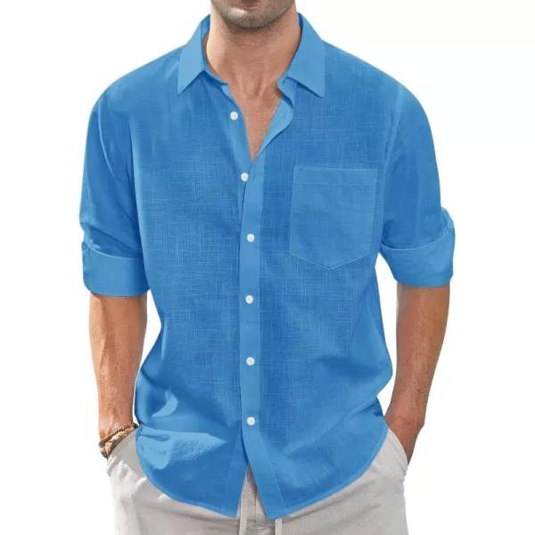 J.VER Men's Linen Shirts Casual Button Down Long Sleeve Shirt Solid Spread Collar Summer Beach Shirts with Pocket