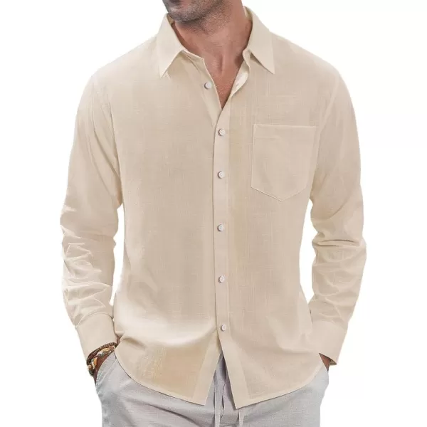 J.VER Men's Linen Shirts Casual Button Down Long Sleeve Shirt Solid Spread Collar Summer Beach Shirts with Pocket
