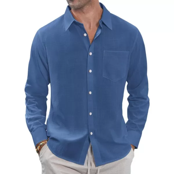 J.VER Men's Linen Shirts Casual Button Down Long Sleeve Shirt Solid Spread Collar Summer Beach Shirts with Pocket