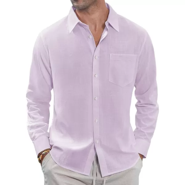 J.VER Men's Linen Shirts Casual Button Down Long Sleeve Shirt Solid Spread Collar Summer Beach Shirts with Pocket