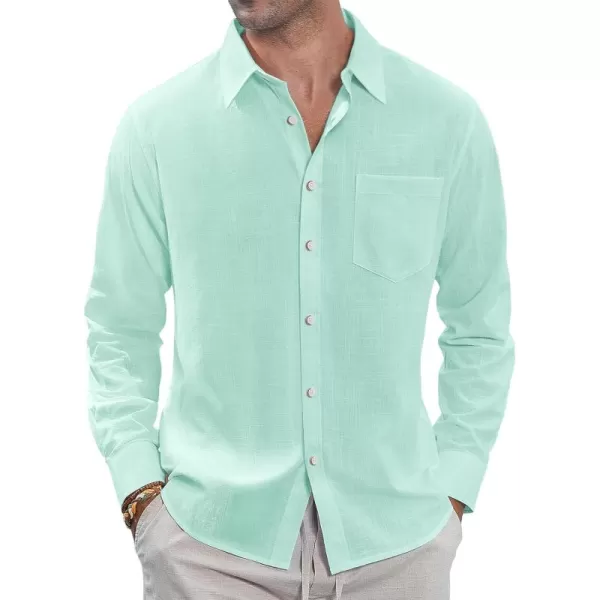 J.VER Men's Linen Shirts Casual Button Down Long Sleeve Shirt Solid Spread Collar Summer Beach Shirts with Pocket