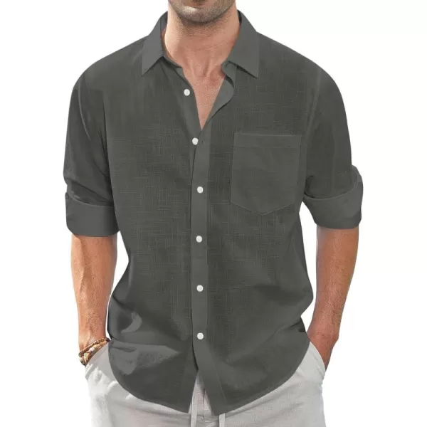 J.VER Men's Linen Shirts Casual Button Down Long Sleeve Shirt Solid Spread Collar Summer Beach Shirts with Pocket
