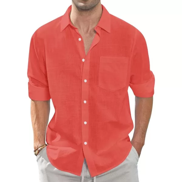 J.VER Men's Linen Shirts Casual Button Down Long Sleeve Shirt Solid Spread Collar Summer Beach Shirts with Pocket