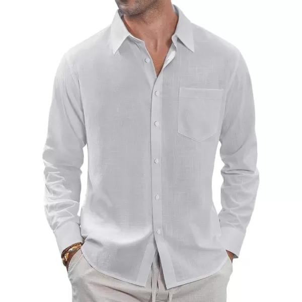 J.VER Men's Linen Shirts Casual Button Down Long Sleeve Shirt Solid Spread Collar Summer Beach Shirts with Pocket
