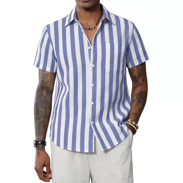 J.VER Men's Linen Shirts Short Sleeve Casual Striped Button Down Shirt for Summer Beach Yoga