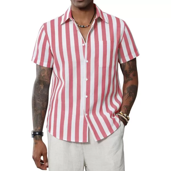 J.VER Men's Linen Shirts Short Sleeve Casual Striped Button Down Shirt for Summer Beach Yoga