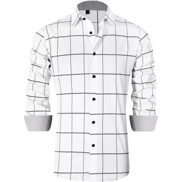 J.VER Men's Plaid Casual Long Sleeve Stretch Dress Shirt Wrinkle-Free Regular Fit Button Down Shirts