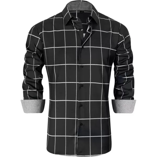 J.VER Men's Plaid Casual Long Sleeve Stretch Dress Shirt Wrinkle-Free Regular Fit Button Down Shirts