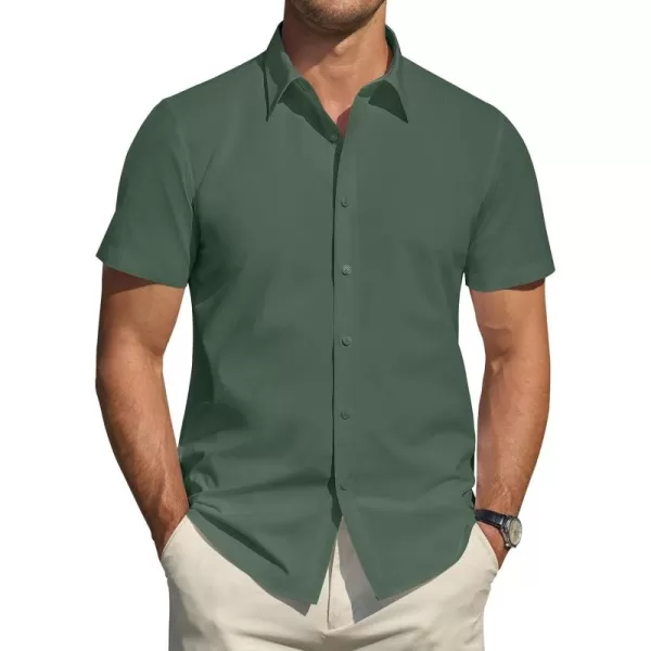 J.VER Men's Short Sleeve Dress Shirts Stretch Stain Shield Casual Button Down Shirts Solid Formal Shirt