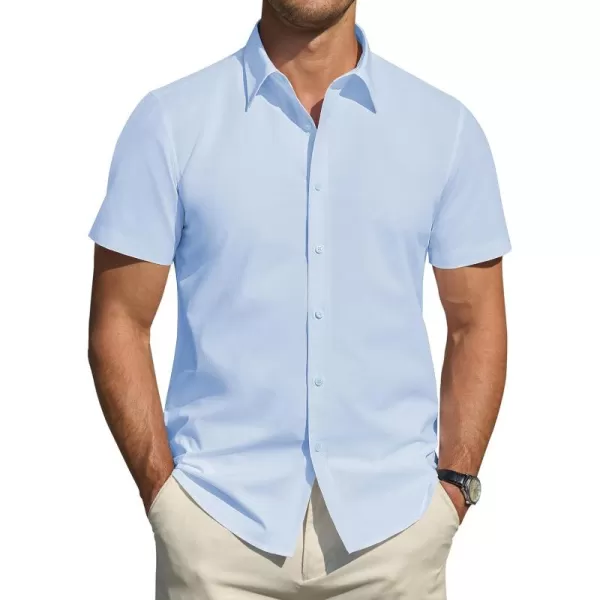 J.VER Men's Short Sleeve Dress Shirts Stretch Stain Shield Casual Button Down Shirts Solid Formal Shirt