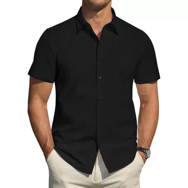 J.VER Men's Short Sleeve Dress Shirts Stretch Stain Shield Casual Button Down Shirts Solid Formal Shirt