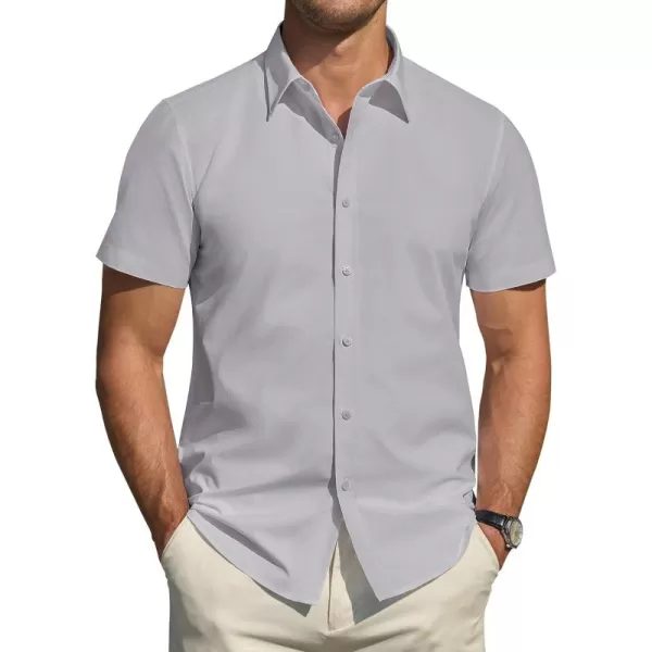 J.VER Men's Short Sleeve Dress Shirts Stretch Stain Shield Casual Button Down Shirts Solid Formal Shirt