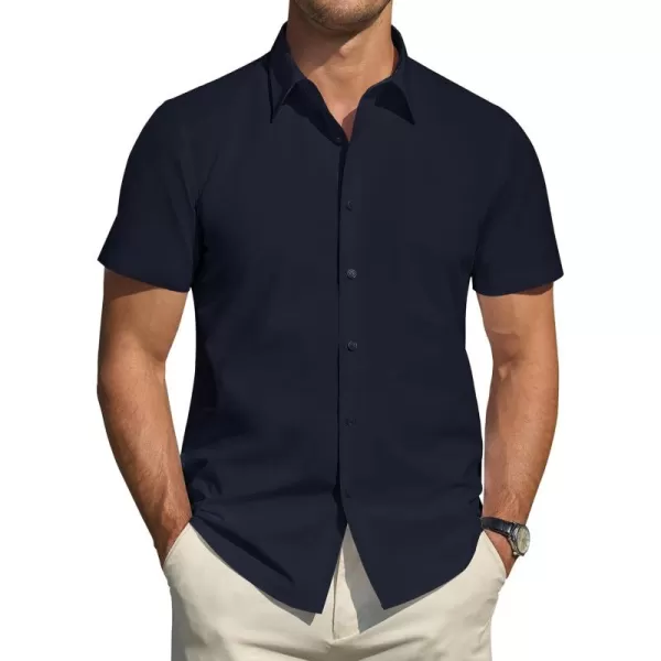 J.VER Men's Short Sleeve Dress Shirts Stretch Stain Shield Casual Button Down Shirts Solid Formal Shirt