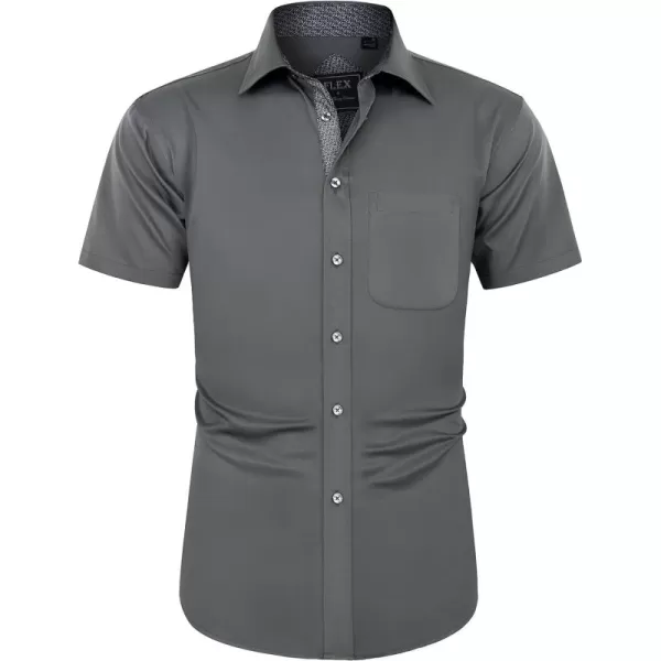 J.VER Men's Short Sleeve Dress Shirts with Pocket Casual Button Down Shirt Wrinkle-Free Stretch Business Shirts