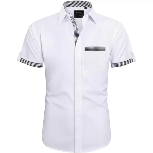 J.VER Men's Short Sleeve Dress Shirts with Pocket Casual Button Down Shirt Wrinkle-Free Stretch Business Shirts
