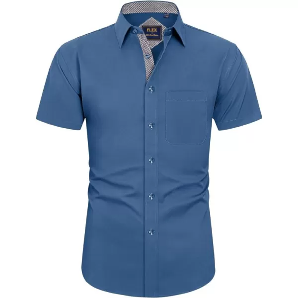J.VER Men's Short Sleeve Dress Shirts with Pocket Casual Button Down Shirt Wrinkle-Free Stretch Business Shirts