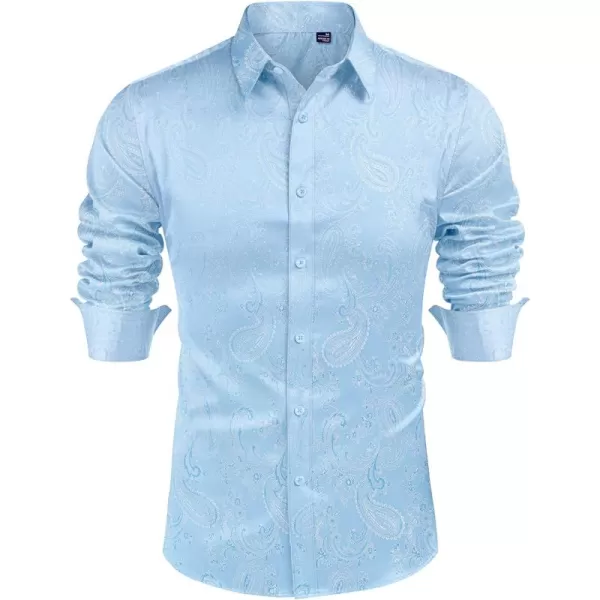 J.VER Men's Silk Satin Long Sleeve Dress Shirts Shiny Casual Button Down Shirt Luxury Party Prom Shirts