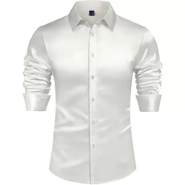 J.VER Men's Silk Satin Long Sleeve Dress Shirts Shiny Casual Button Down Shirt Luxury Party Prom Shirts