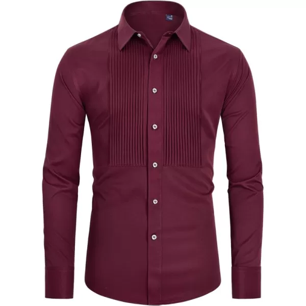 J.VER Men's Tuxedo Shirt Formal Dress Shirt Pleated Long Sleeve Button Down Shirts for Prom Party Wedding