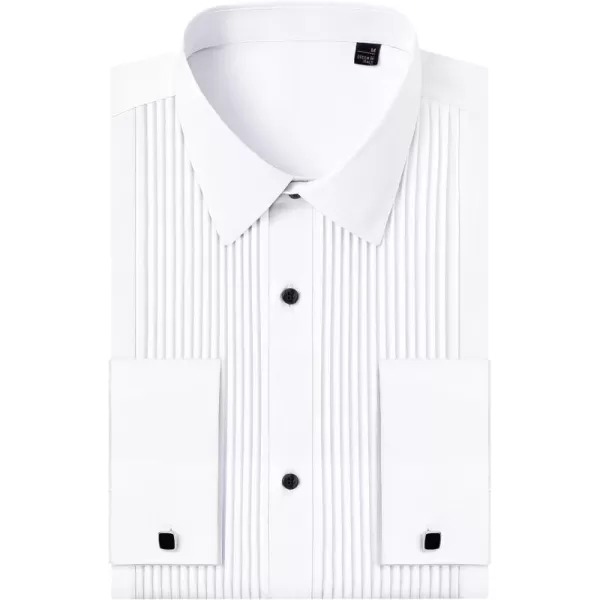 J.VER Men's Tuxedo Shirt Formal Dress Shirt Pleated Long Sleeve Button Down Shirts for Prom Party Wedding